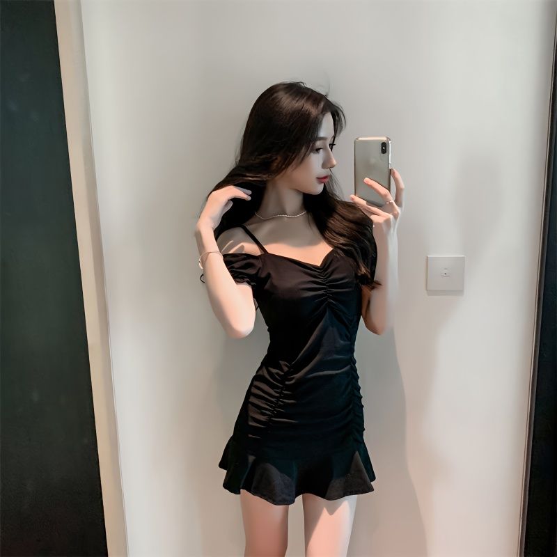 Sexy evening suspenders clothes feminine temperament pleated mermaid skirt dress summer foot bath technician overalls