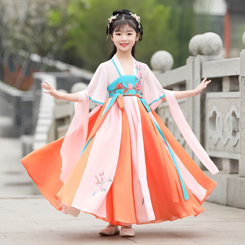 漢服女童連衣裙春秋款兒童古裝2023春裝新款古風唐裝公主裙童裝夏