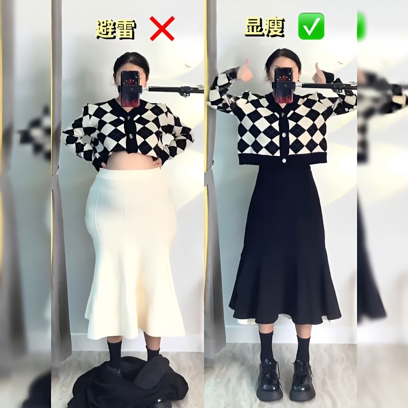梨形身材針織半身裙女秋冬大碼高腰胖妹妹mm顯瘦遮胯a字魚尾裙子