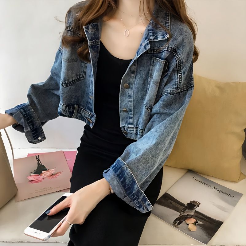 2021 spring and autumn new small denim short coat women's long-sleeved loose denim jacket jacket all-match thin section