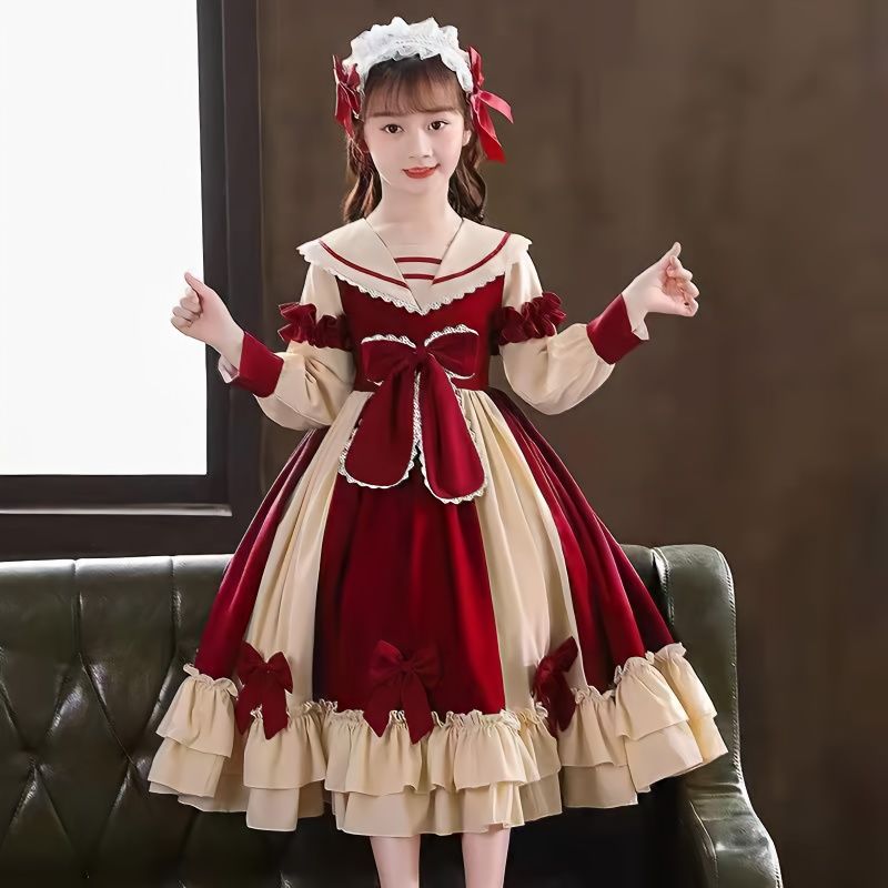Genuine Girls' Spring and Autumn Dresses  New Christmas Lolita Children's Style Princess Dresses Internet Celebrity Dresses