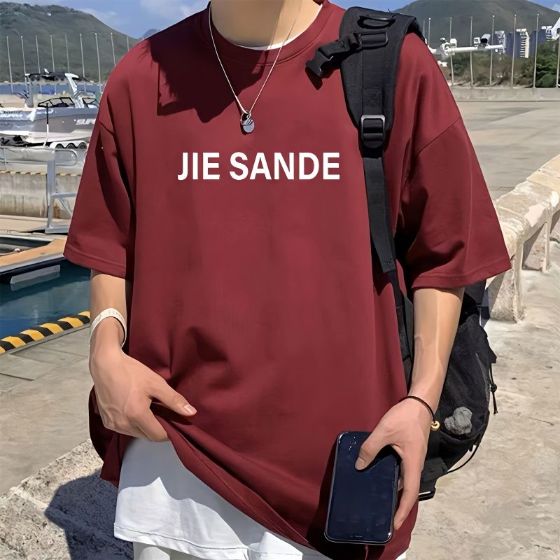 宿跡夏季酒紅色純棉短袖美式復古t恤男潮牌百搭寬鬆港風半袖上衣