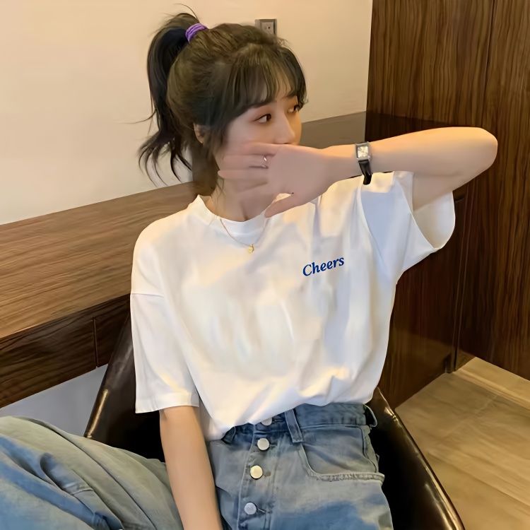 夏季純棉短袖t恤女學生2023新款韓版寬鬆ins半袖港風上衣時尚百搭