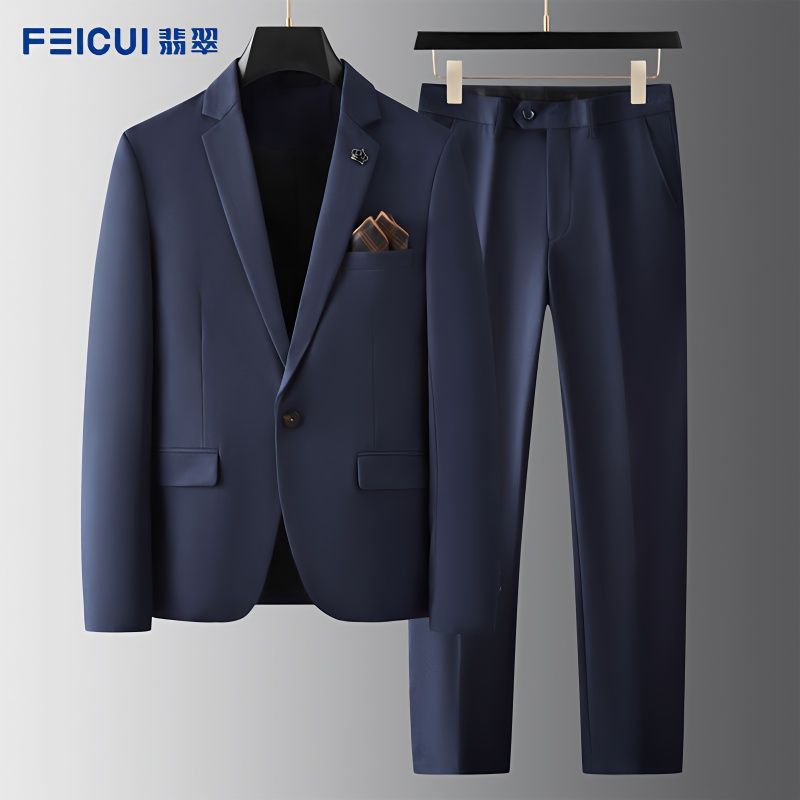 FEICUI high-end suit full set men's flat lapel collar one button business casual suit jacket groom wedding dress