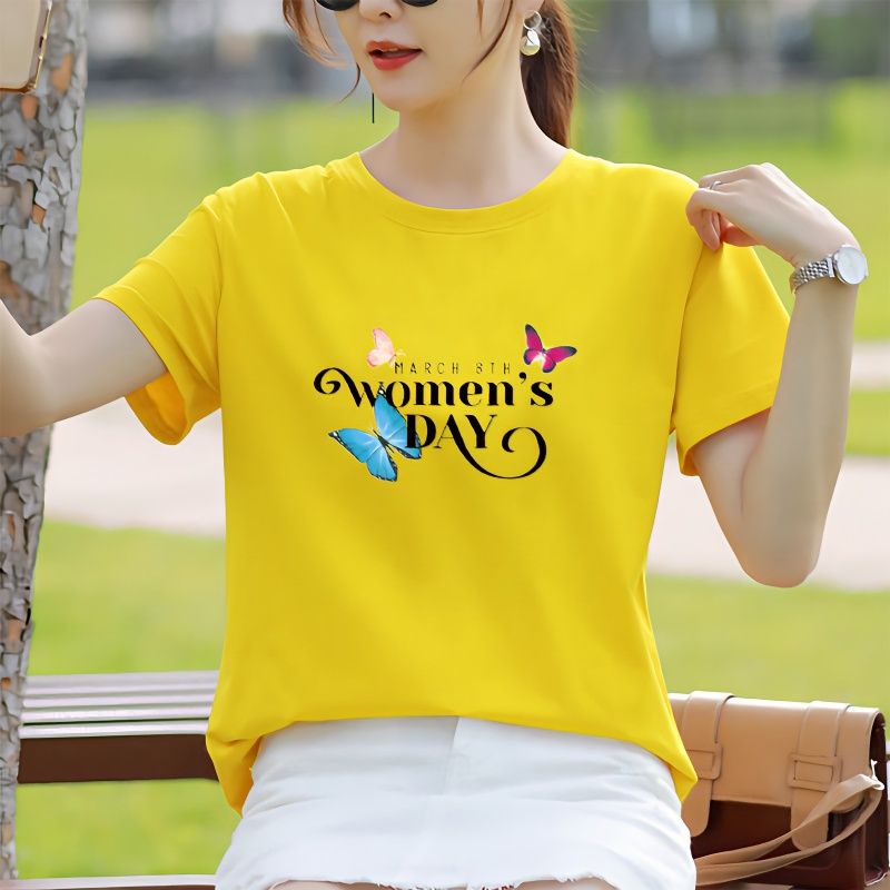 新款黃色女士t恤短袖夏天女裝純棉寬鬆白色半袖遮肉百搭時尚洋氣