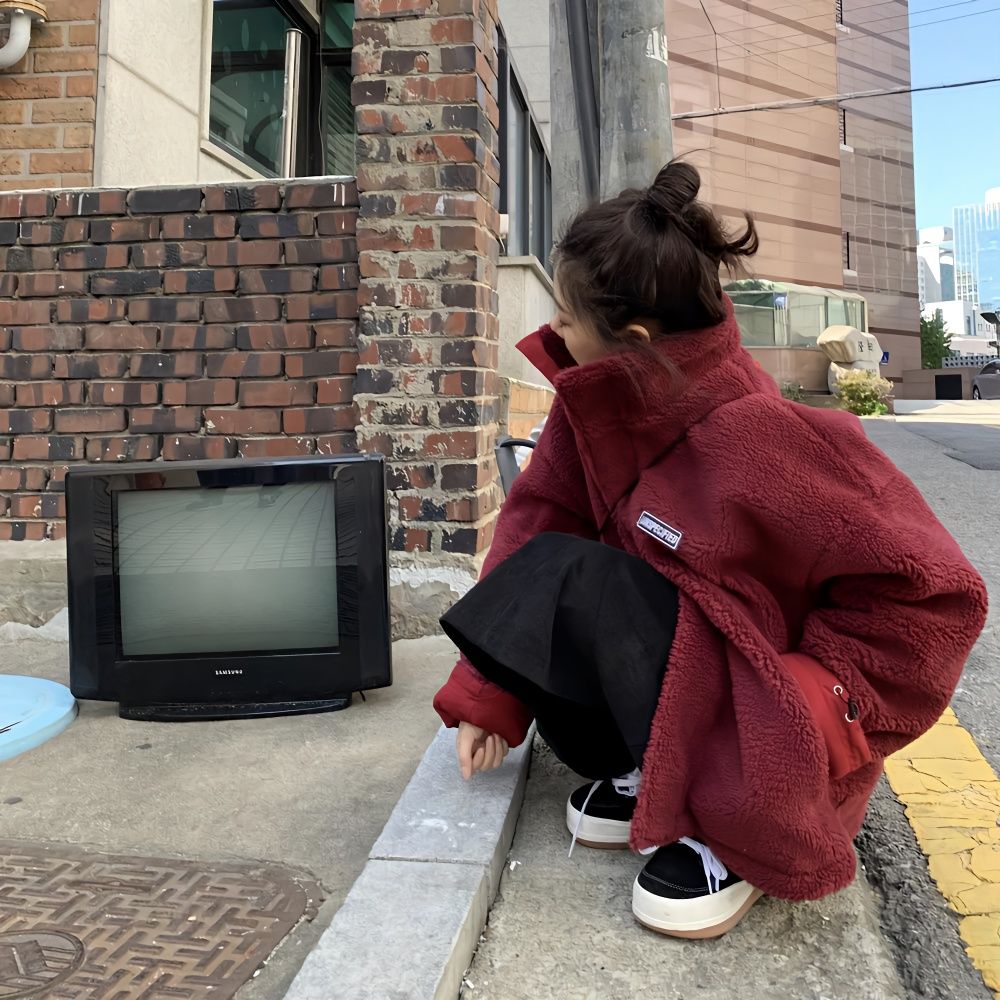 Double-sided wearing imitation lamb velvet plush coat thickened cotton-padded warm cotton-padded jacket spring and autumn new Korean version of the tide