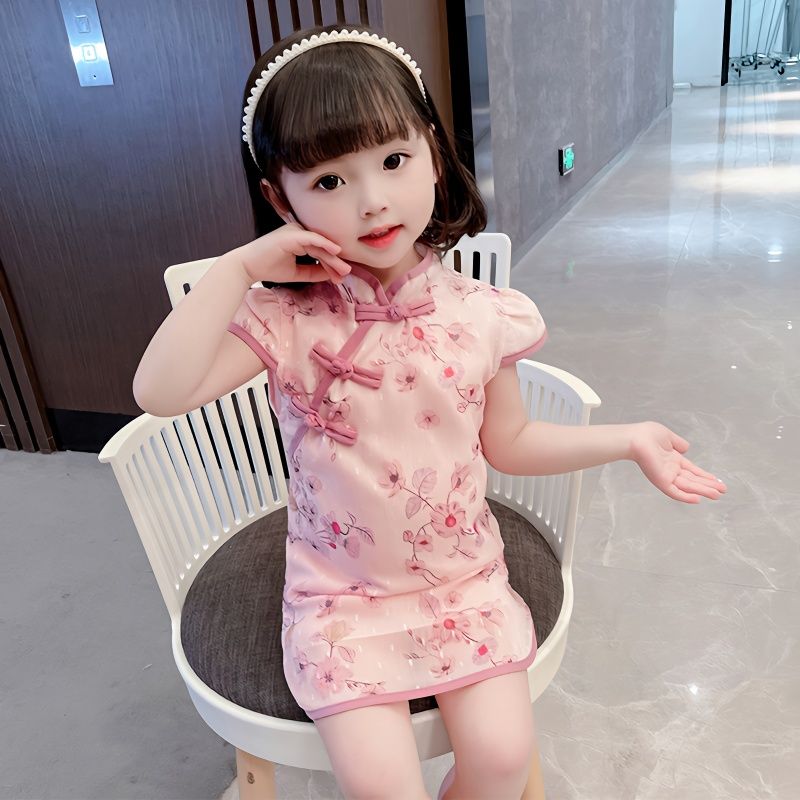 女童連衣裙夏季2023新款女寶寶小童洋氣兒童裝中國風夏裝旗袍裙子