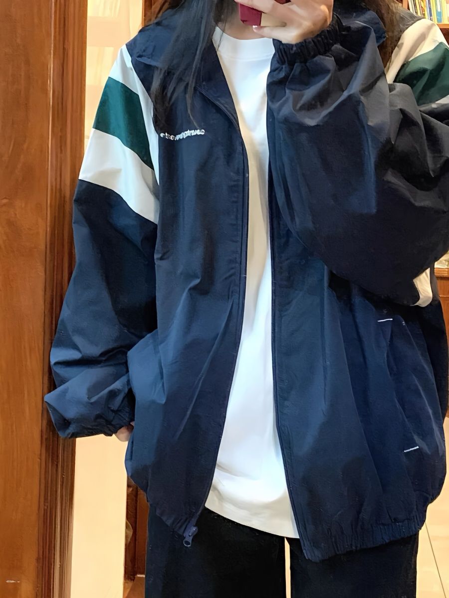 日系復古拼接夾克外套女春季新款寬鬆休閒百搭美式vintage衝鋒衣