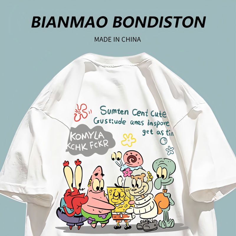 100% pure cotton college style SpongeBob SquarePants t-shirt summer new niche Hong Kong style chic boudoir honey short-sleeved shirt ins