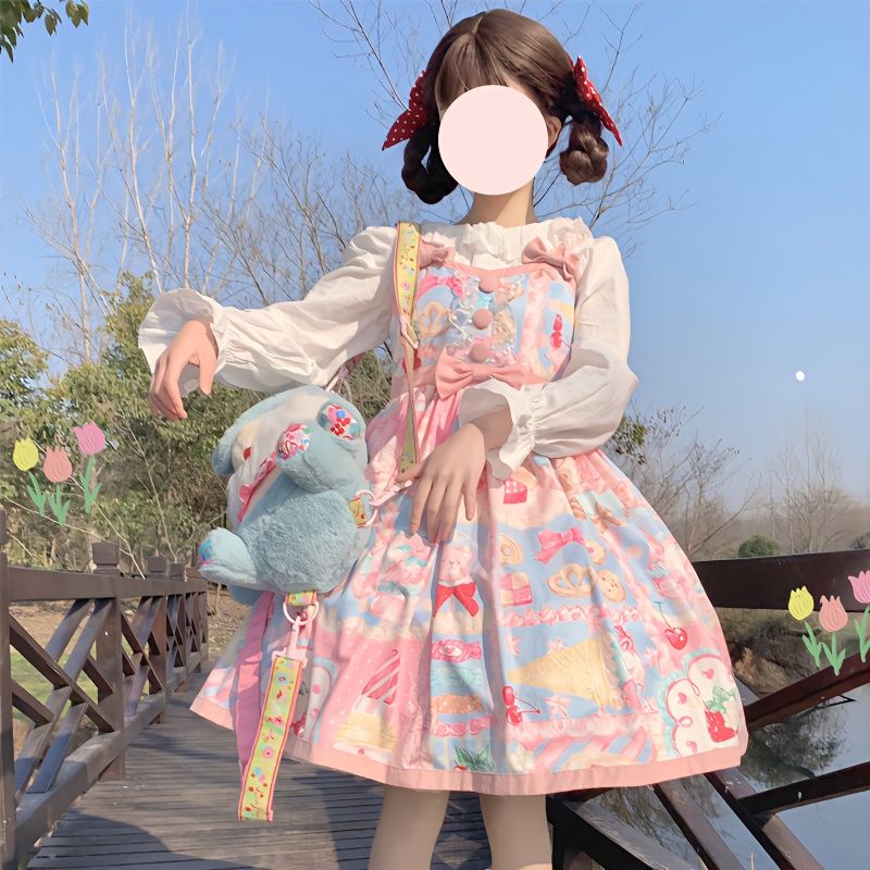 Korean mushroom cool {spot} original design raspberry berry Lolita dress Japanese cute jsk suspender dress