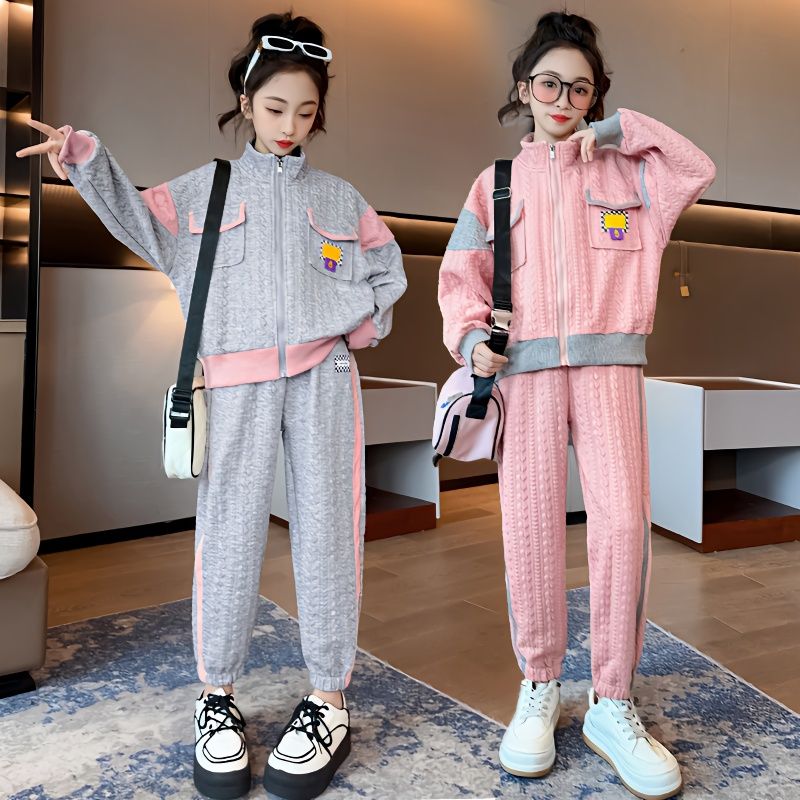 女童網紅炸街套裝2023新款春裝中大童洋氣運動服春秋季兒童兩件套