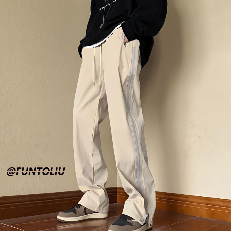 美式高街休闲裤子男夏季潮牌设计感拉链直筒裤美式薄款运动冲锋裤