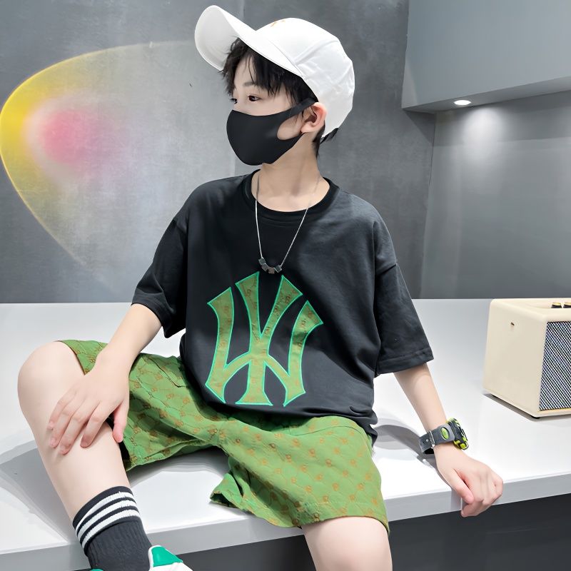 男童夏季套裝大童網紅夏裝短袖衣服男孩2023新款兒童洋氣時髦潮夏