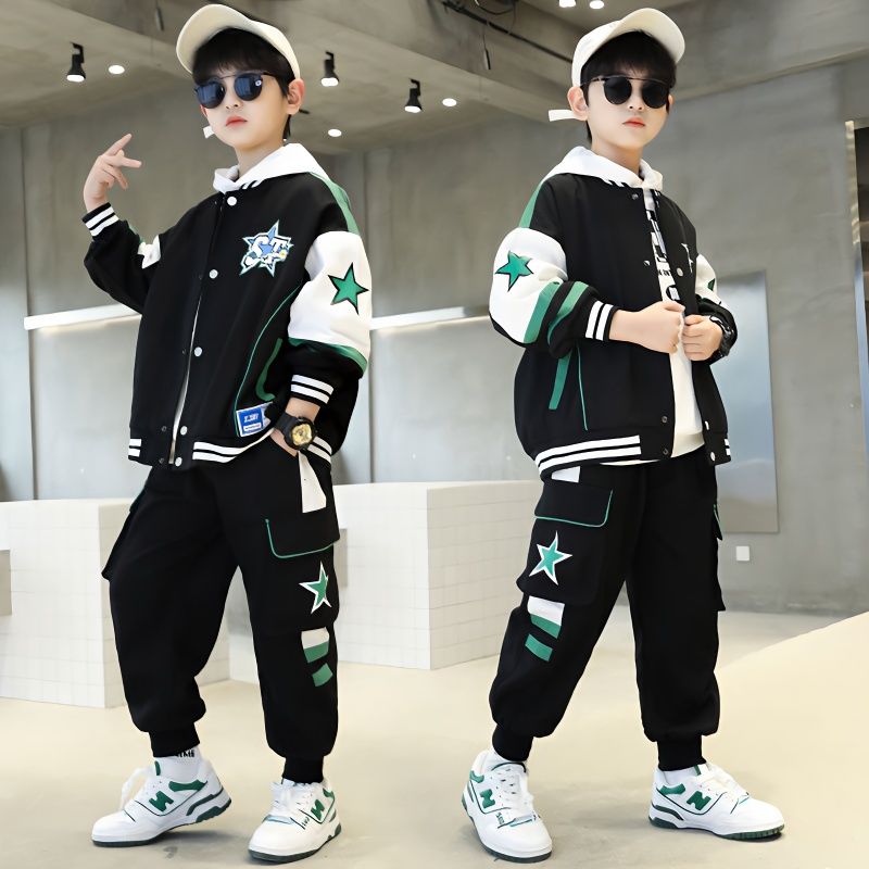 兒童裝男童套裝春裝2023新款春秋季時髦大童男孩棒球服炸街運動服