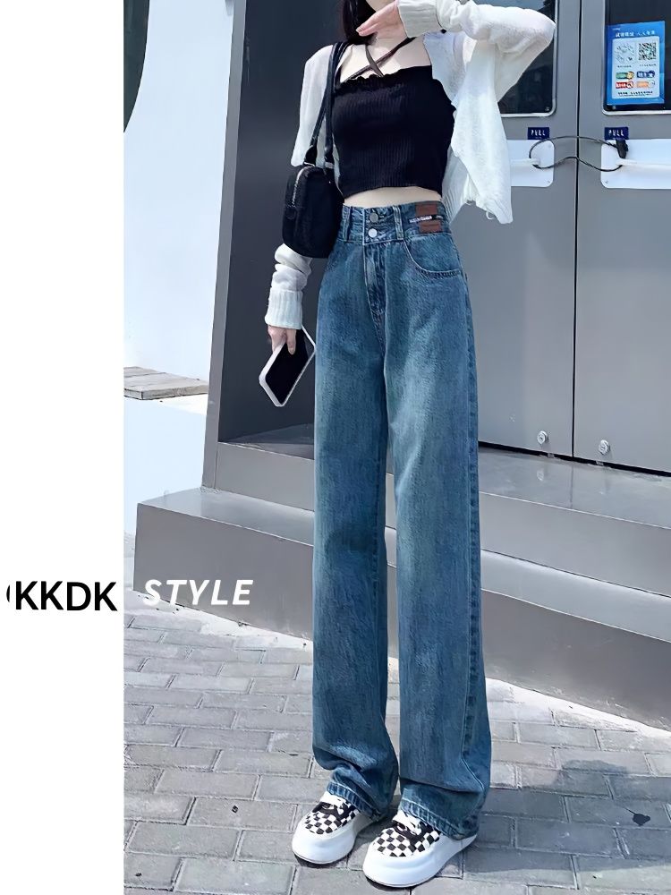 高腰闊腿牛仔褲女2023年新款春夏軟料寬鬆直筒顯瘦垂感小個子春夏