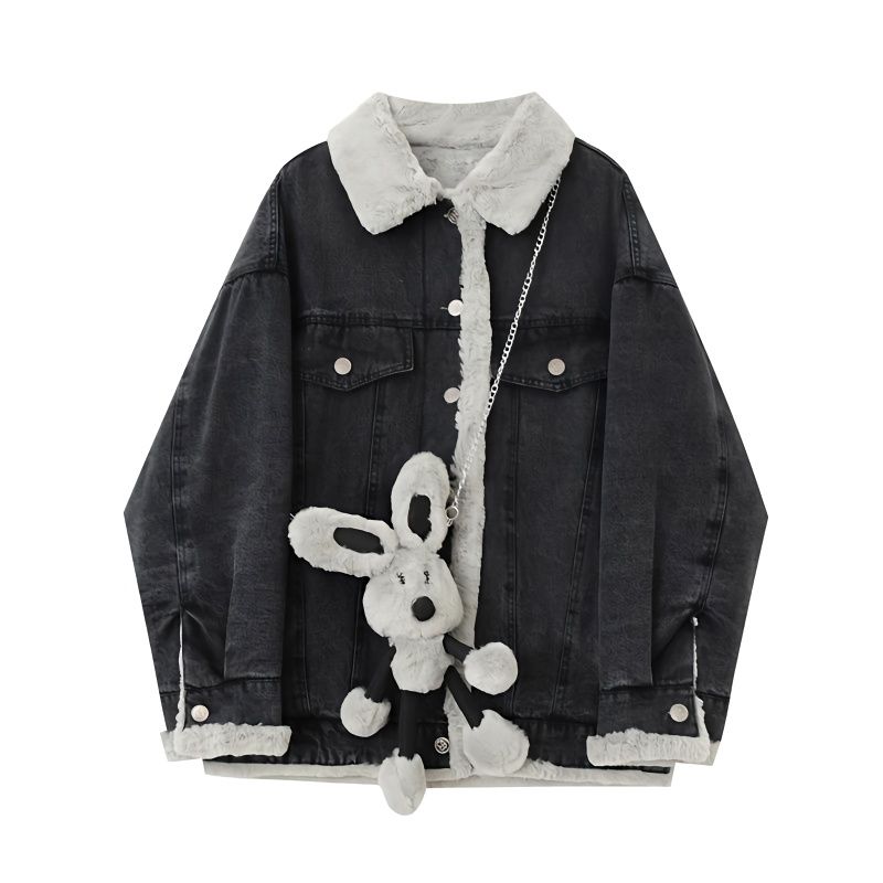 Bear denim padded women's jacket winter 2021 new velvet thickened loose cotton coat women's top