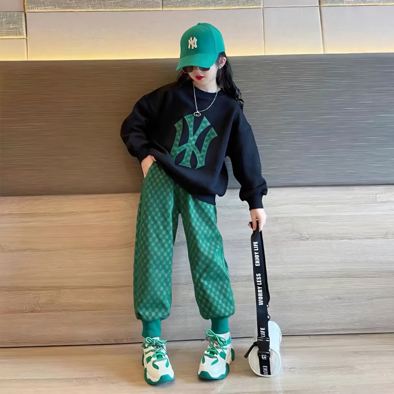 女童套裝春秋季2023新款女大童網紅時髦洋氣兒童童裝運動衛衣春裝