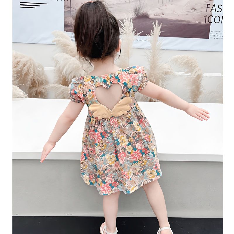 女童連衣裙2023新款夏季洋氣女孩寶寶漂亮國潮碎花裙子嬰幼兒裙子