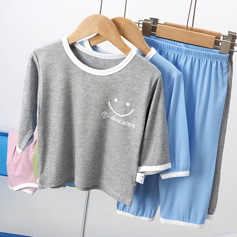 兒童夏季七分袖家居服套裝中小童睡衣倆件套男女童莫代爾空調服
