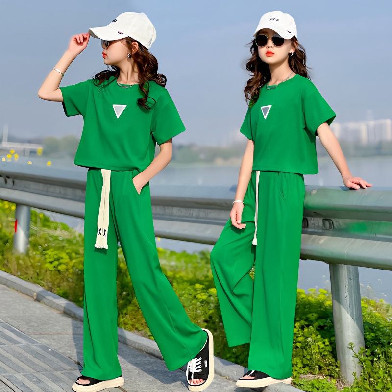 女童短袖套裝夏裝2023新款兒童網紅薄款衣服中大童女孩運動兩件套