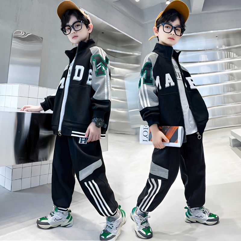 童裝男童套裝兒童春秋新款兒童棒球服5外套褲子10大童衣服兩件套
