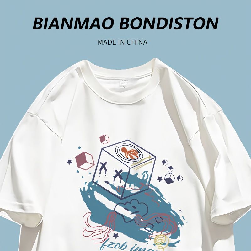 Pure cotton heavyweight 2023 spring and summer new American retro square print short-sleeved t-shirt Korean vintage couple outfit