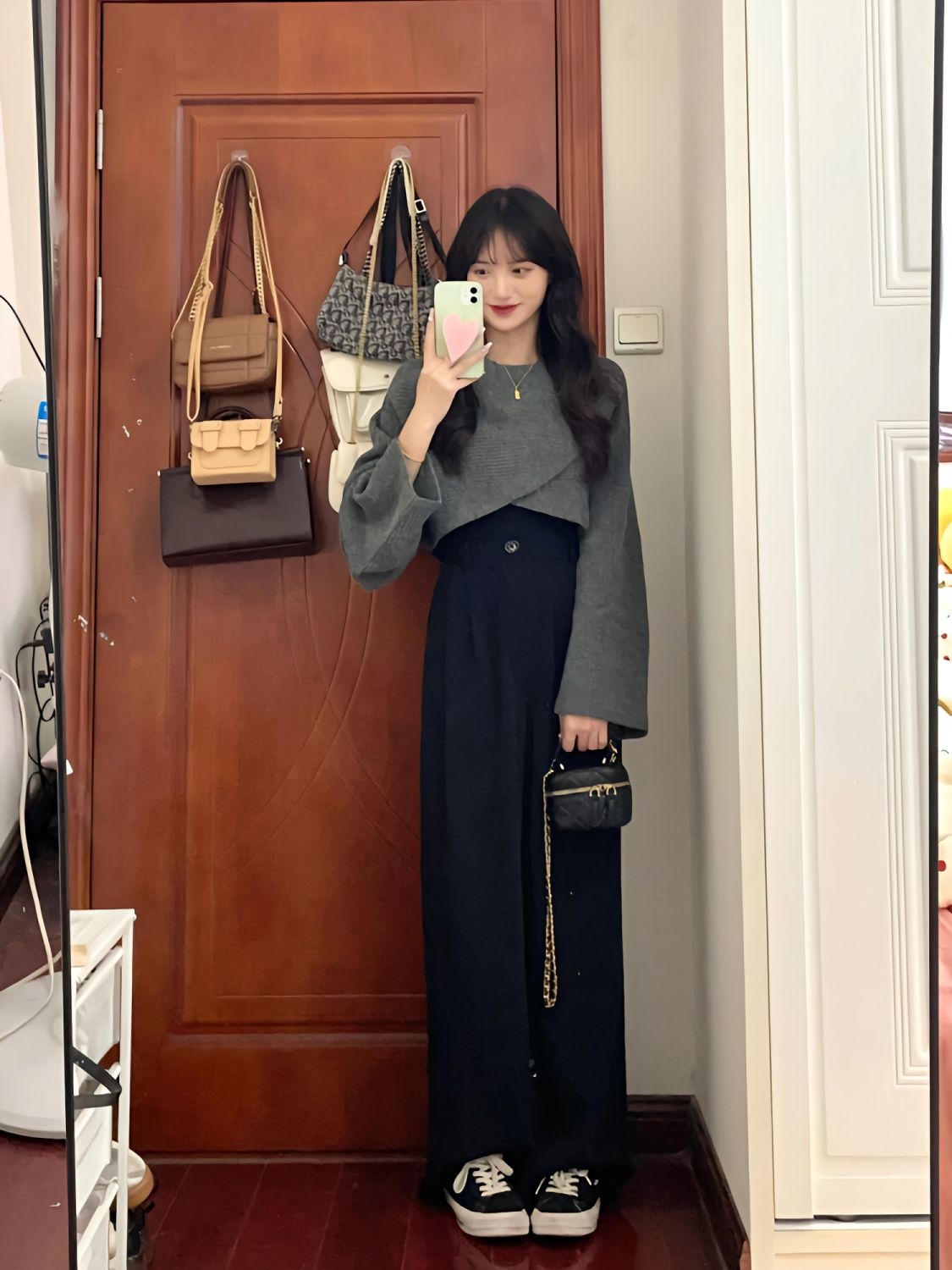 三件套裝/單件春秋針織毛衣上衣女黑色內搭背心疊穿小香風長褲子