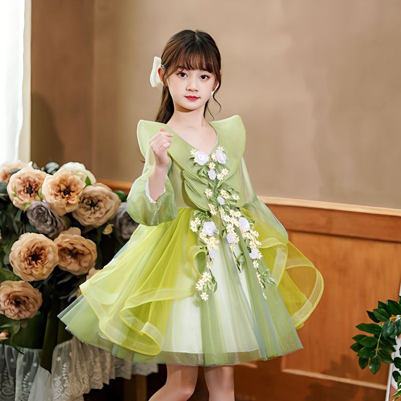 Children's princess dress flower girl wedding little girl host piano costume girls dress high-end birthday party