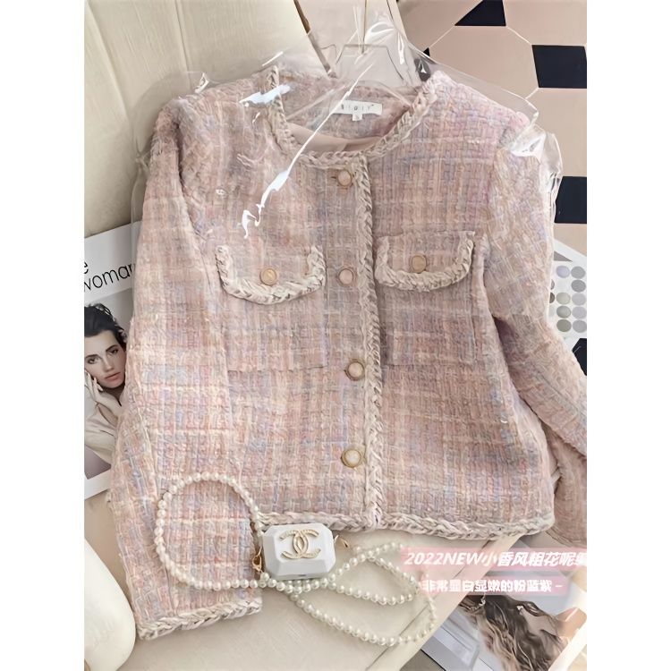 2023 net red small fragrant wind jacket female spring and autumn small short tweed French Korean style top female thickened