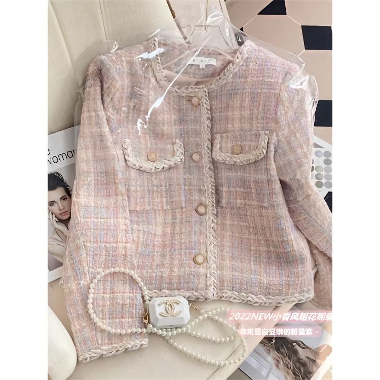  net red small fragrant wind jacket female spring and autumn small short tweed French Korean style top female thickened