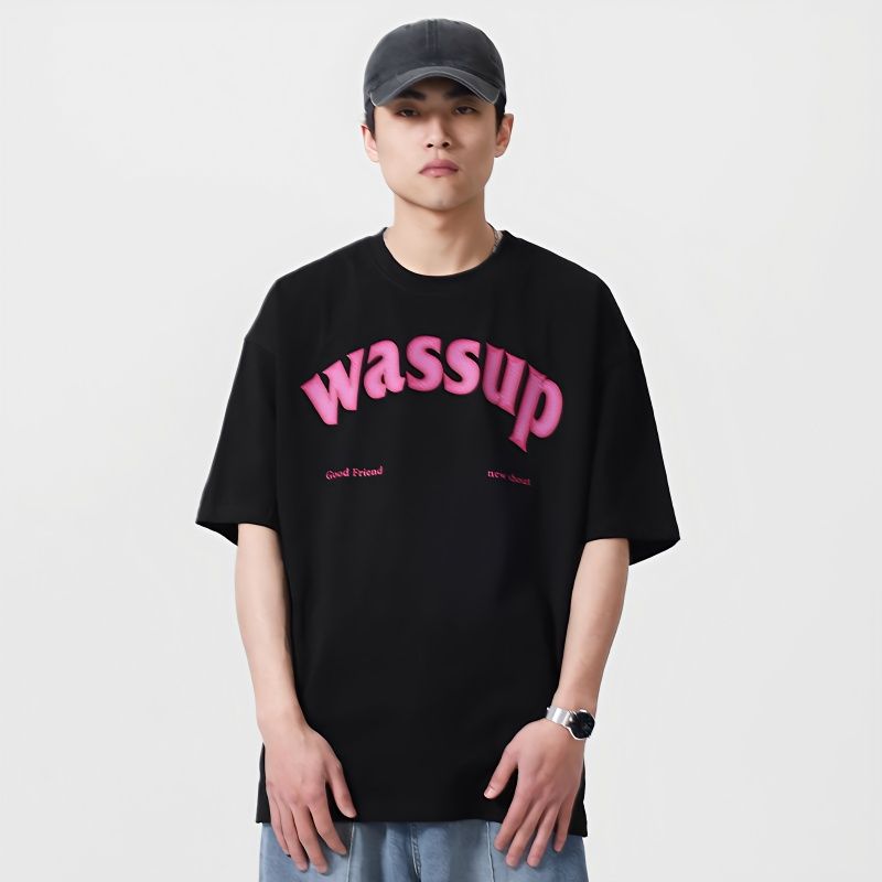 WASSUP HEODS基礎大logo印花短袖T恤男生潮牌寬鬆圓領上衣情侶裝