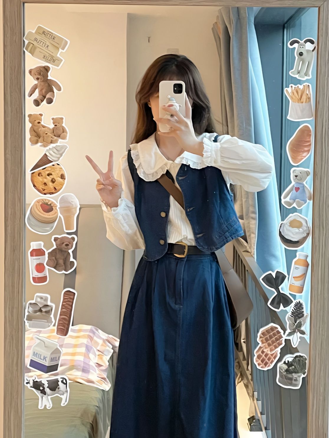 三件套裝設計感顯瘦復古學院風牛仔半身裙女+短款學生時尚馬甲潮