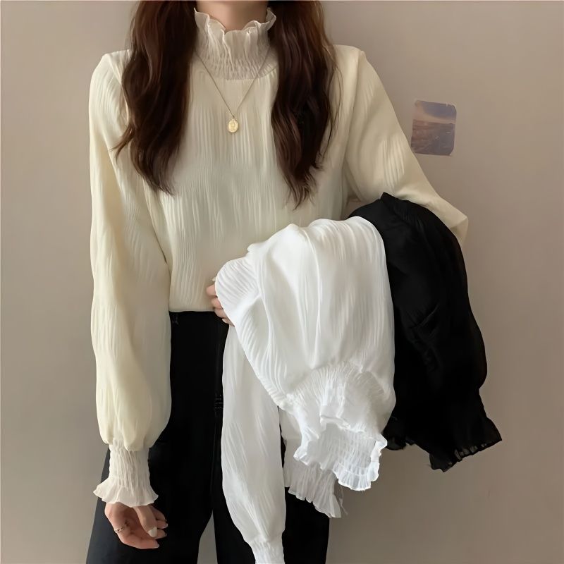 洋氣打底雪紡衫衫內搭小衫女2023秋季新款韓版長袖加絨顯瘦設計感