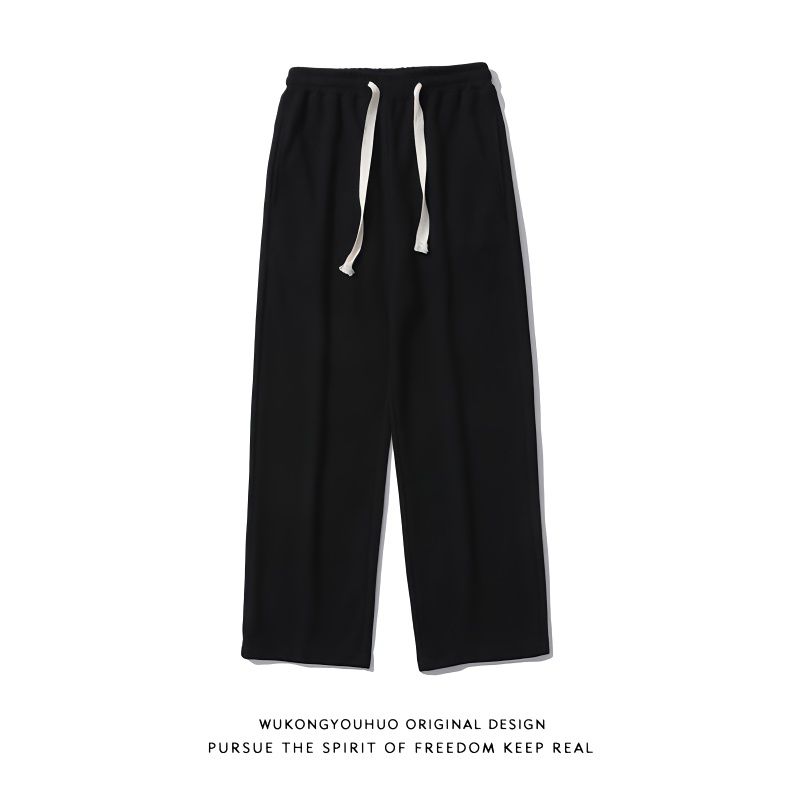 Retro Simple Solid Color Sweatpants Straight Sports Pants Men's Tide Brand Street Loose Large Size Summer Wide Leg Casual Pants Men