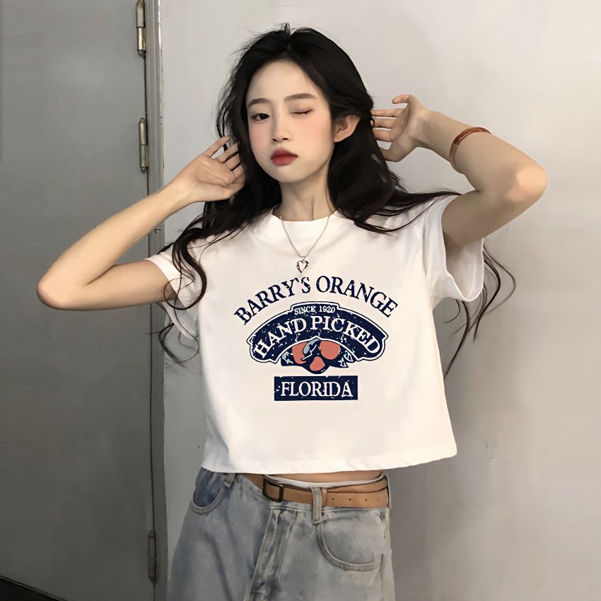 純棉短袖t恤女2023夏季新款小個子高腰露臍修身辣妹短款上衣半袖