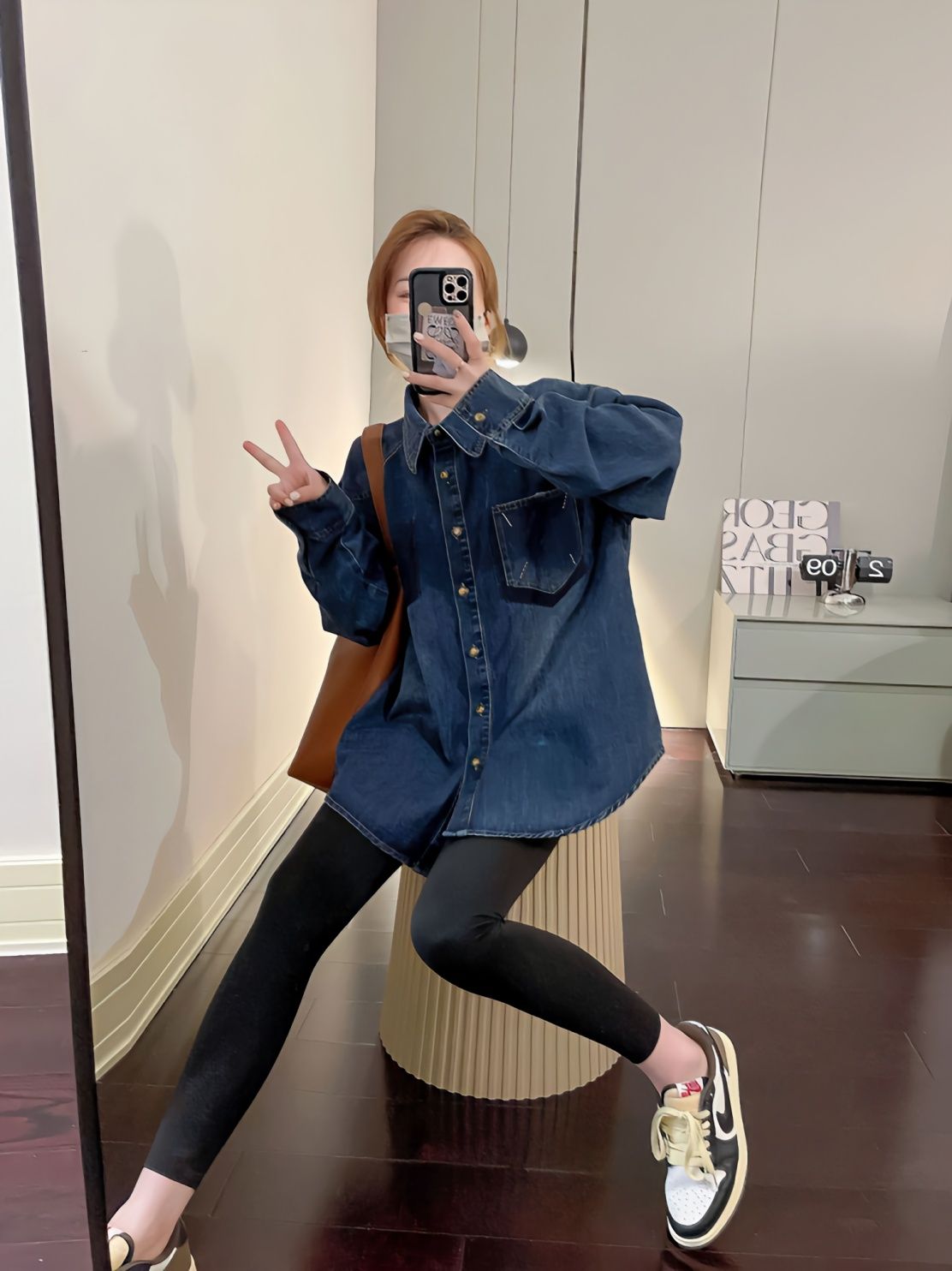 漫汐茹 復古牛仔襯衫女2023早秋新款寬鬆慵懶風中長款設計感外穿
