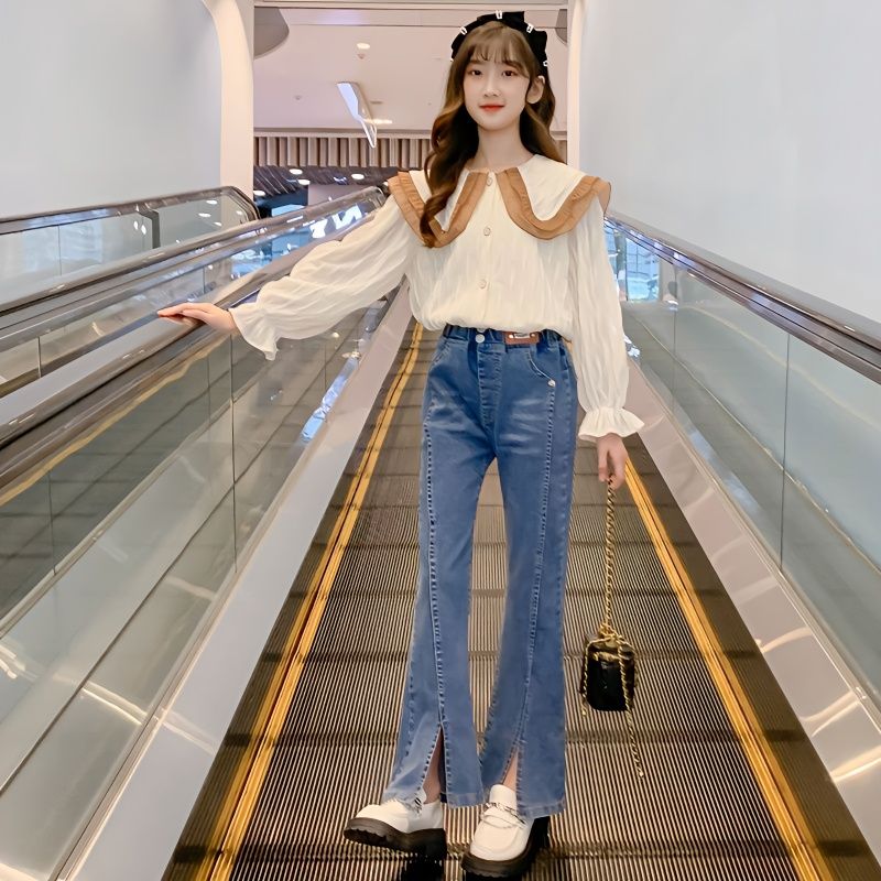 女童秋裝套裝2023新款兒童洋氣時髦春秋中大童韓版休閒潮搭兩件套