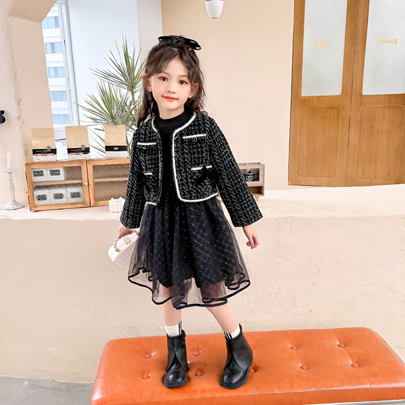 女童小香風公主裙春裝2023新款時髦洋氣套裝裙兩件套兒童連衣裙子