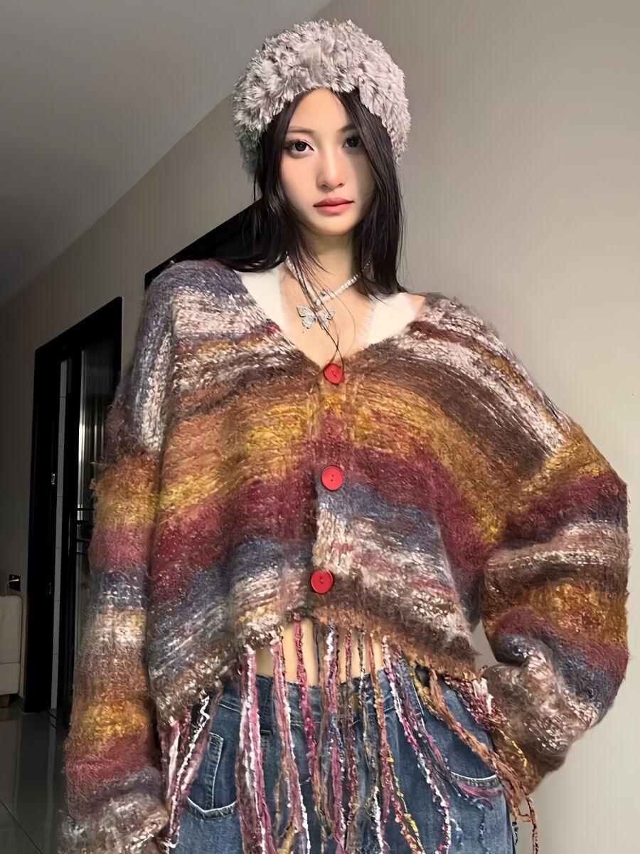 藝術感森系針織開衫外套女裝春季寬鬆設計感小眾韓版慵懶風毛衣潮