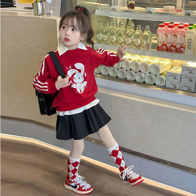 Girls Spring Suit 2023 New Korean Version Medium and Large Girls Princess Dress Two-piece Set Western Sports College Trend