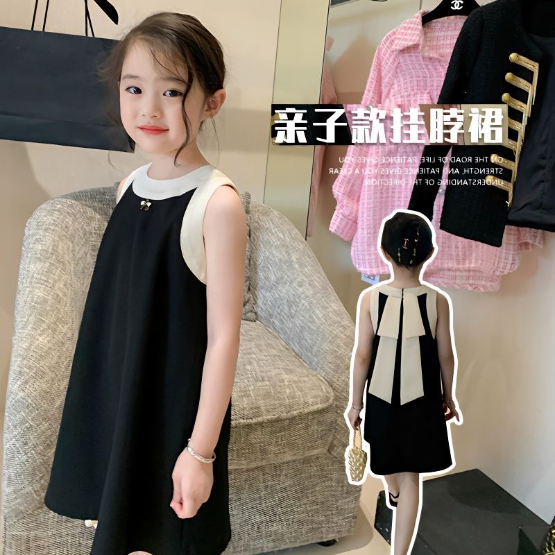 兒童名媛風連衣裙2022網紅女童裝時髦夏季掛脖裙背心裙大童無袖裙
