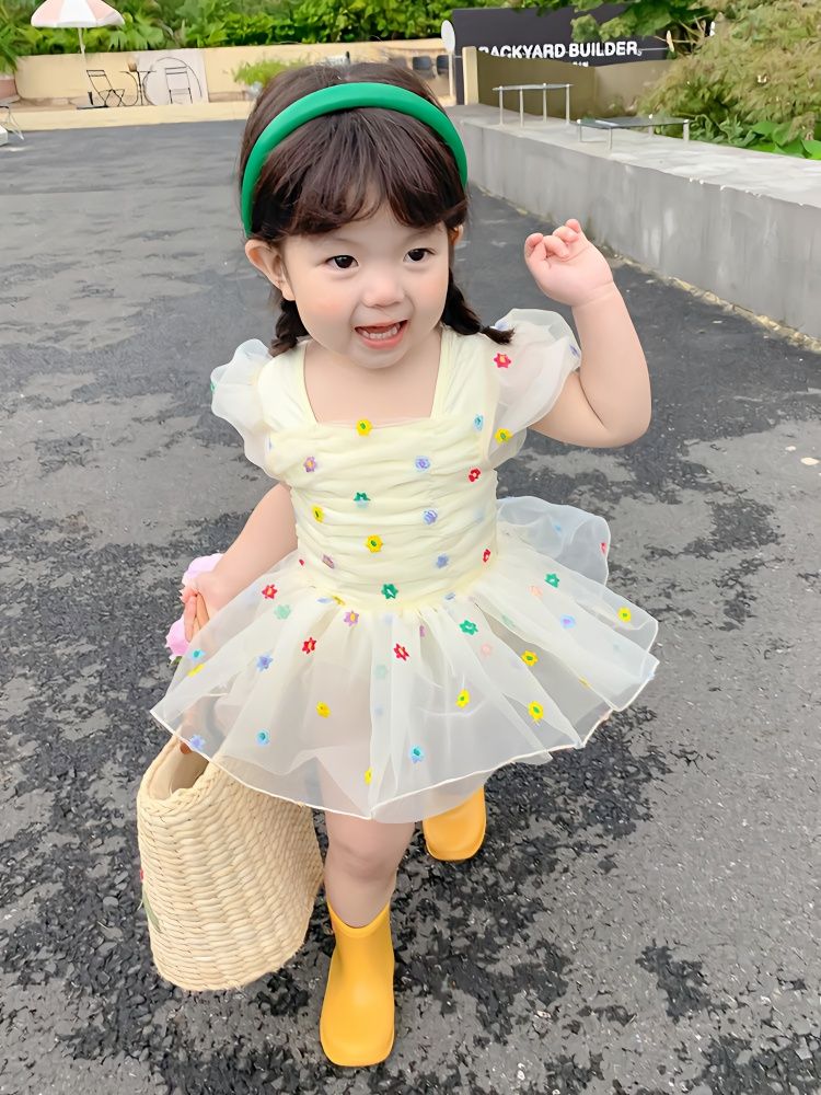 女童連體泳衣小童超仙可愛網紗溫泉度假拍照公主風幼兒園舞蹈表演