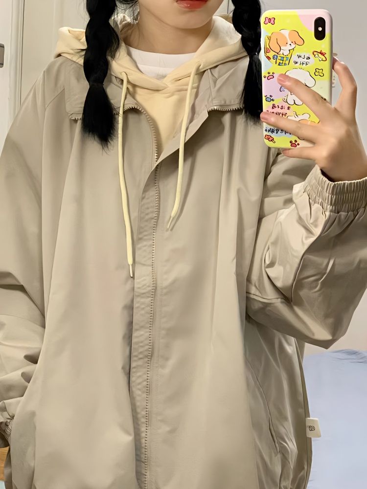 日系古着衝鋒衣外套女春秋寬鬆學生休閒百搭工裝夾克上衣ins薄潮