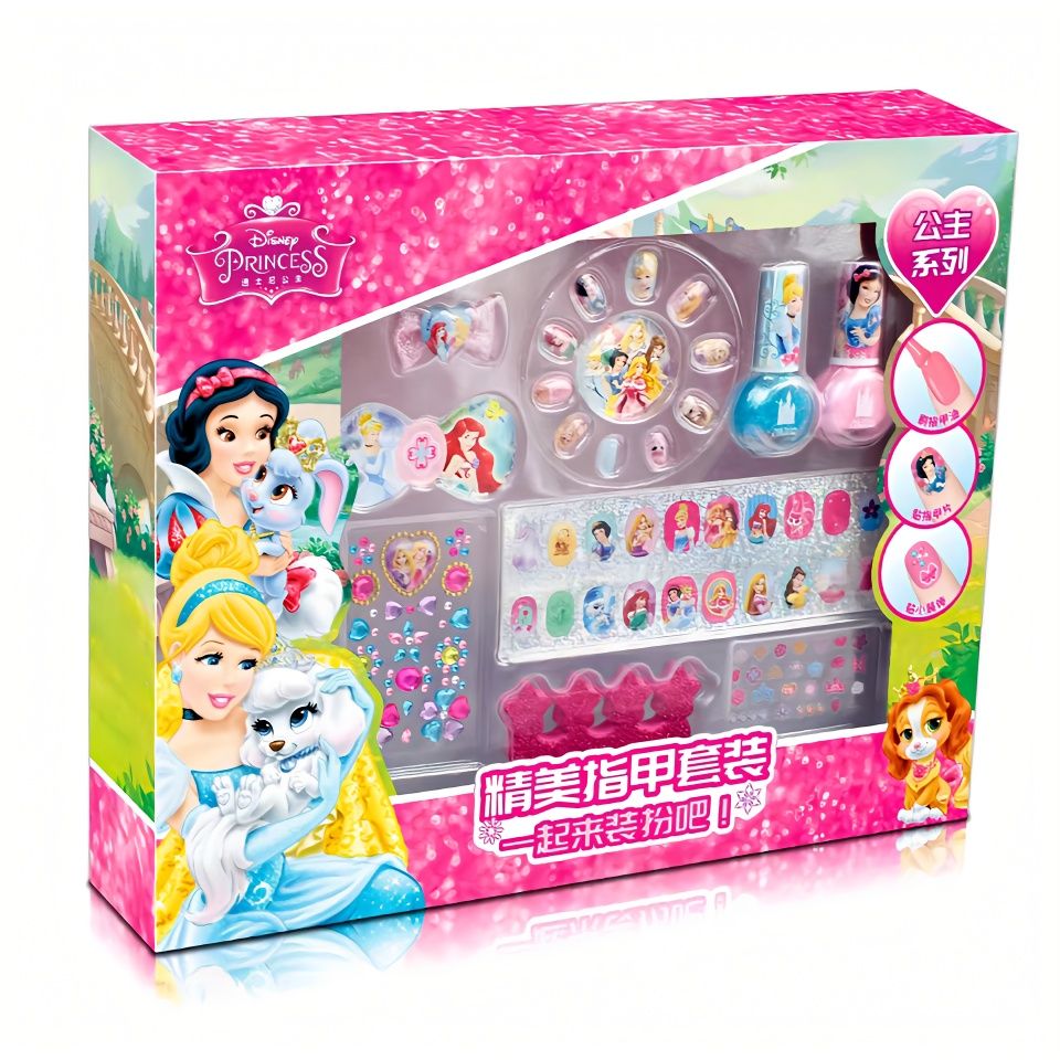 迪士尼儿童指甲油美甲片贴纸美人鱼冰雪公主化妆宝宝女孩套装玩具