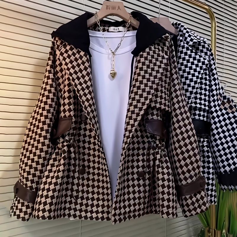 Fat sister 2023 spring new large size women's loose plaid short section age reduction and thin cover belly all-match cardigan jacket