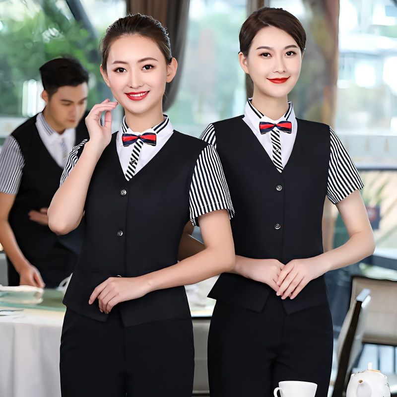 酒店服务员工作服长袖秋冬装女网咖马甲假两件KTV西餐厅工作服女