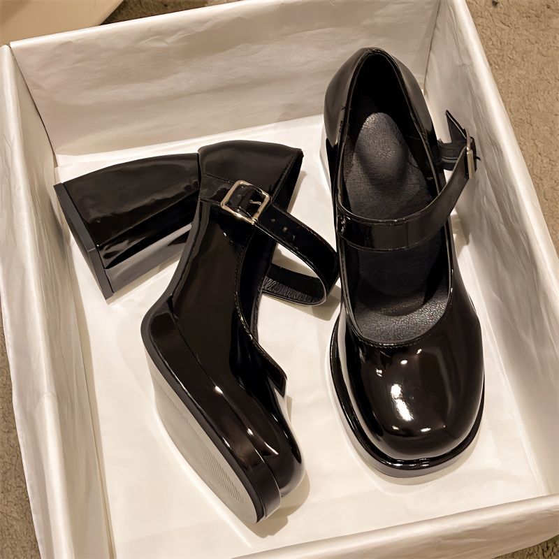黑色复古粗跟高跟鞋皮鞋女2023年新款春秋法式配裙子玛丽珍鞋单鞋