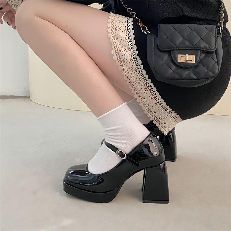 黑色复古粗跟高跟鞋皮鞋女2023年新款春秋法式配裙子玛丽珍鞋单鞋