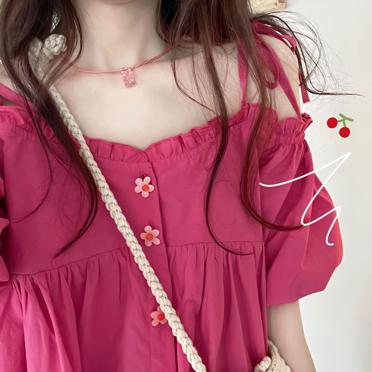 夏季日系軟妹純欲風小清新一字肩上衣女學生可愛木耳邊泡泡袖襯衫