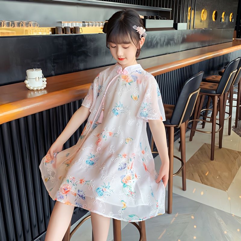 漢服女童連衣裙2023新款夏季兒童旗袍洋氣公主裙女中國風夏裝裙子